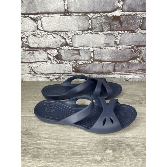 Crocs KELLI Iconic Comfort Navy Blue Slip On Slides Sandals Women Sz 10M US/41EU - Picture 3 of 16